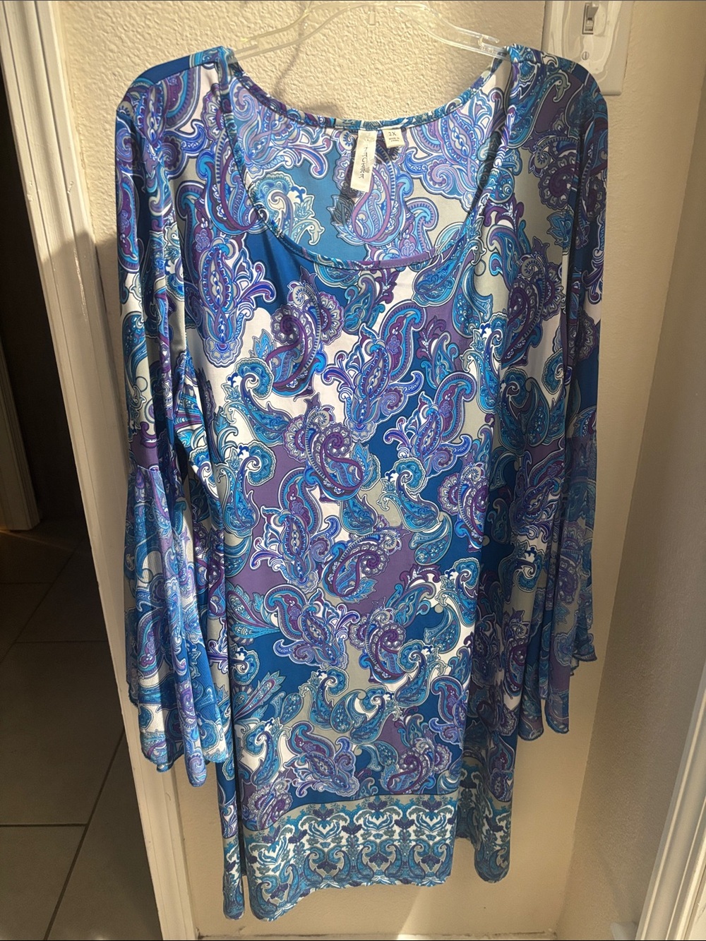 Tacera Blue and Purple Paisley Tunic Dress 2X